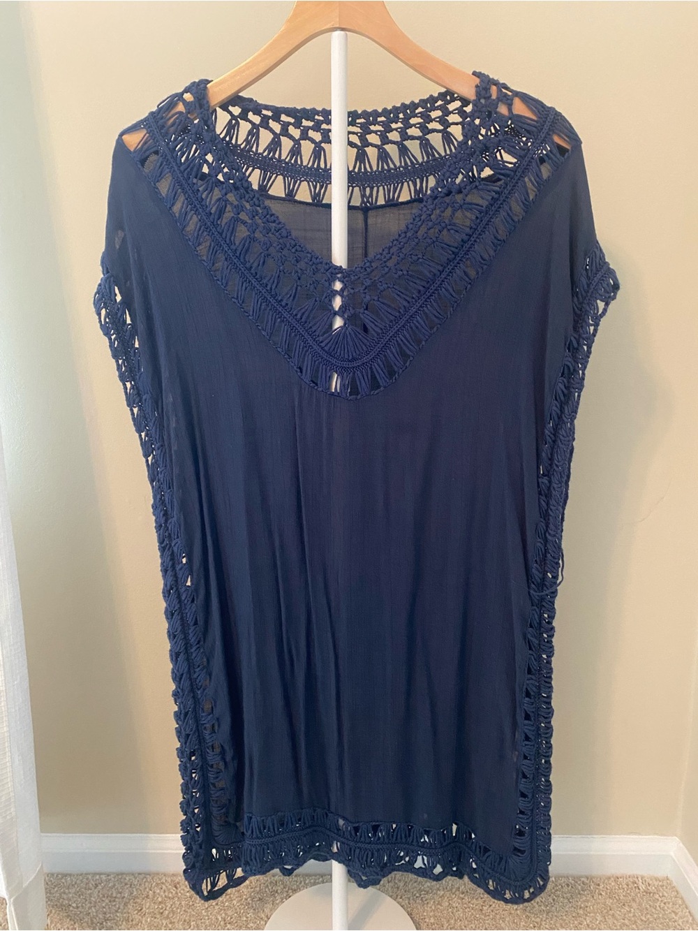 Women’s Navy Crochet-Trim Swim Cover-Up